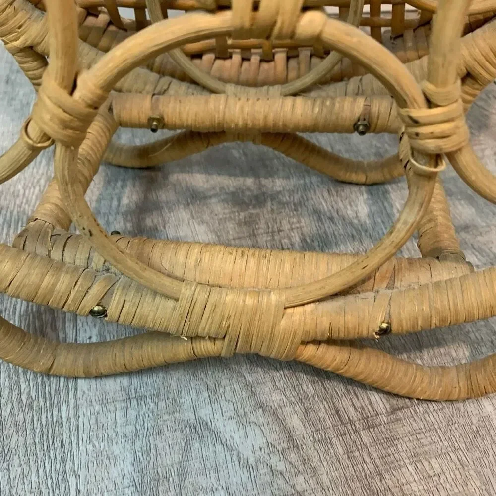Vintage 60s Wicker Wine Bottle Rack Holder Decor 70s